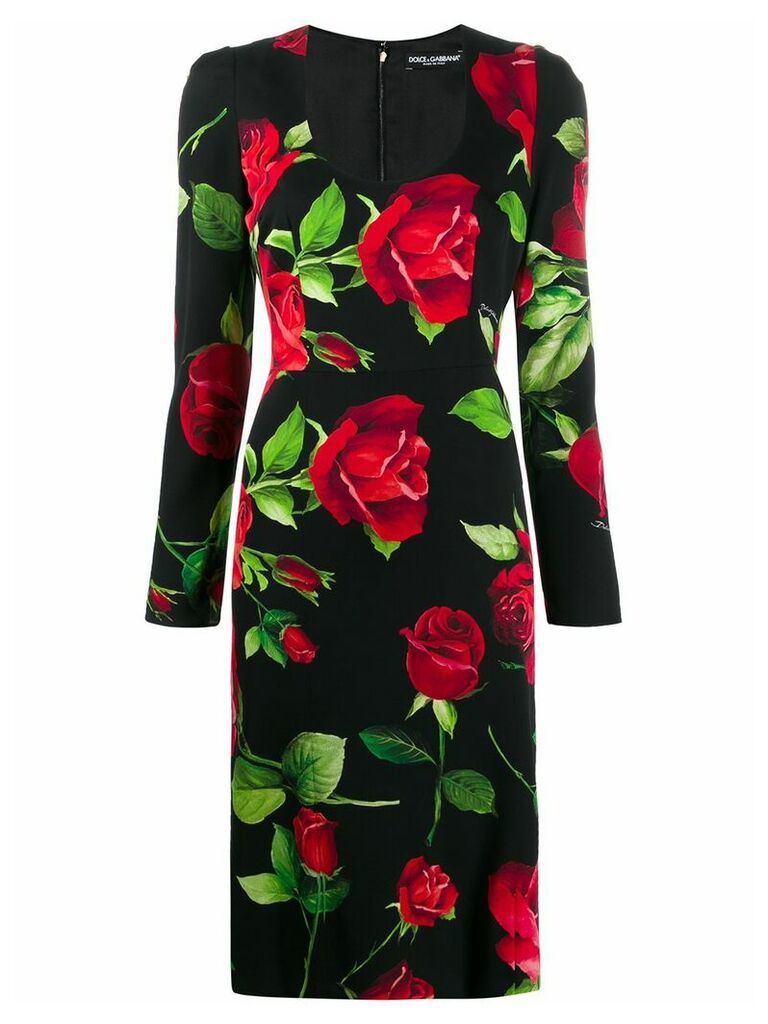 Dolce & Gabbana rose print sheat dress - Black
