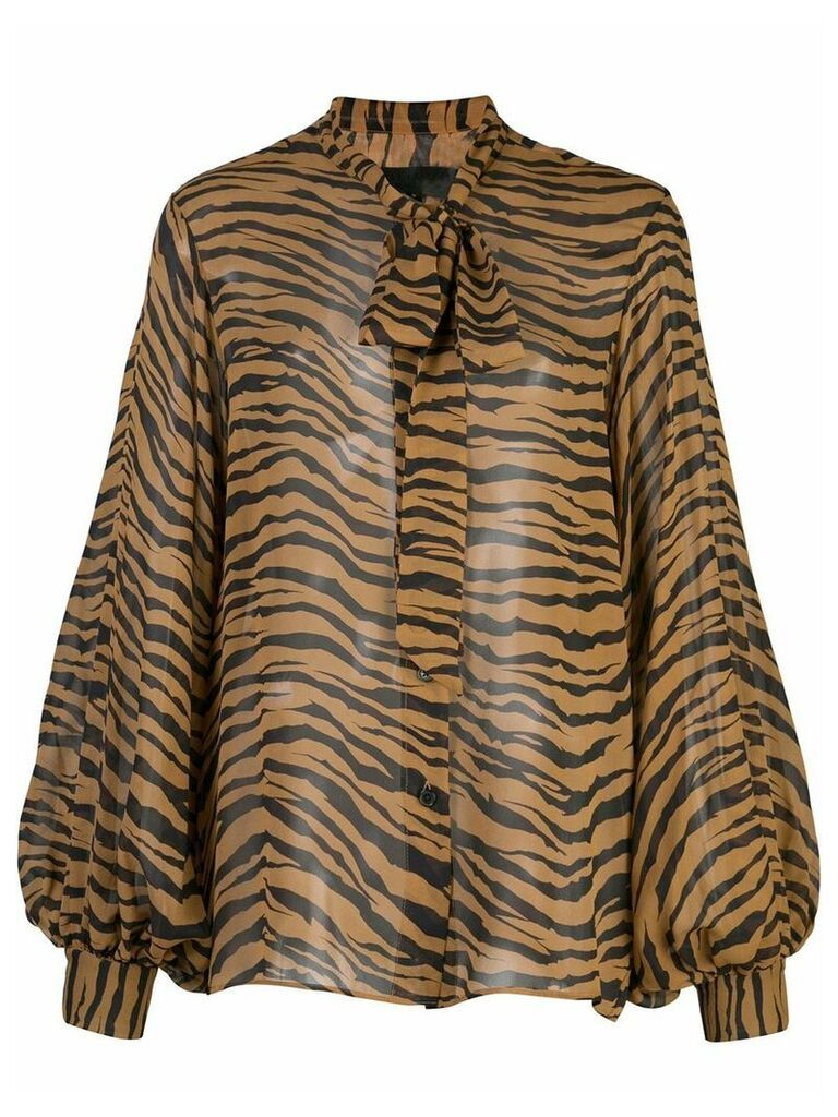 Nili Lotan tiger print bow tie blouse - Brown