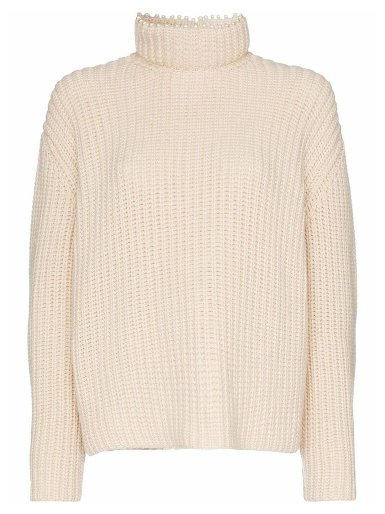 Loewe pearl-embellished cashmere knitted jumper - White