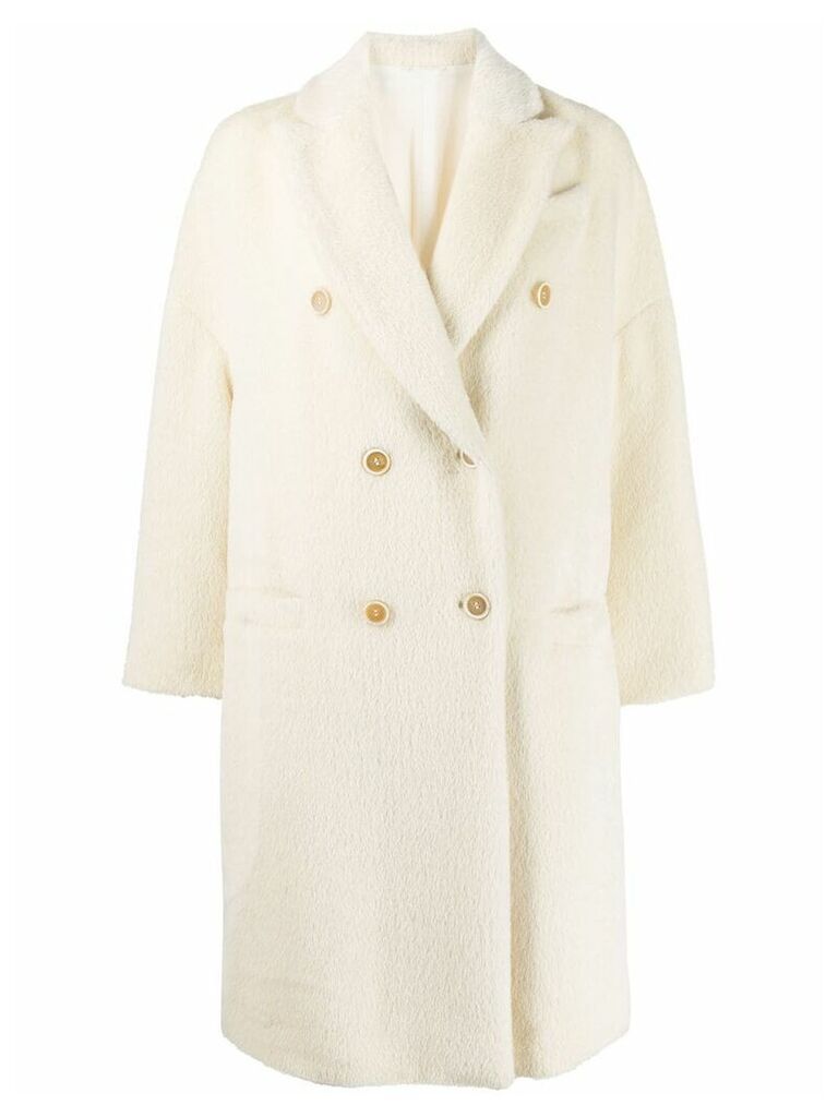 Brunello Cucinelli double-breasted knit coat - NEUTRALS