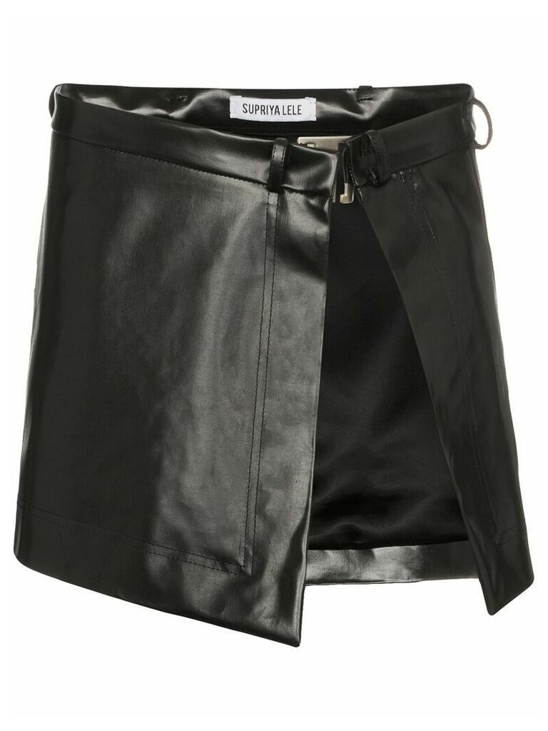 Supriya Lele asymmetric faux-trimmed rubber apron skirt - Black