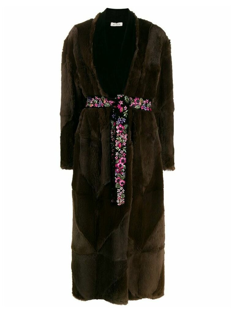Attico long belted coat - Brown