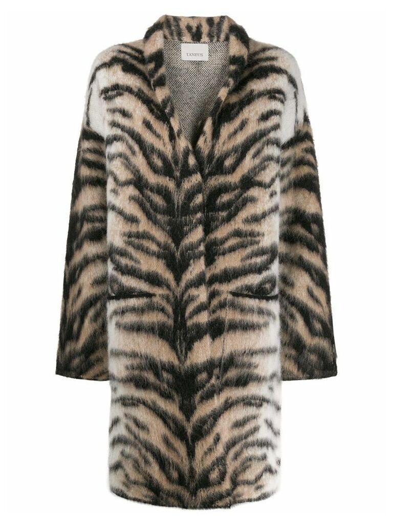 Laneus tiger-pattern single-breasted coat - Brown