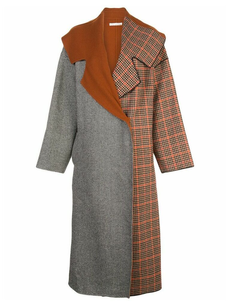 Oscar de la Renta mixed pattern oversized coat - Brown