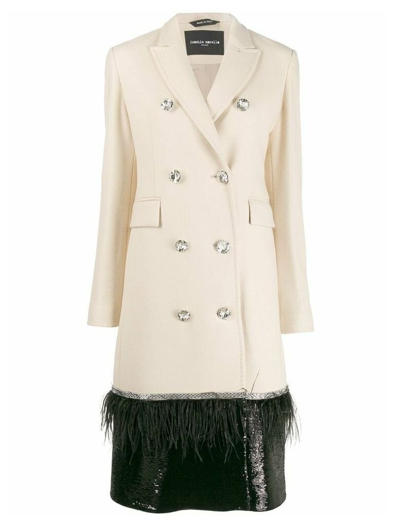 Frankie Morello decorative buttoned embellished coat - White