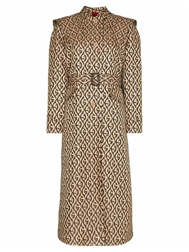 Gucci belted monogram-print trench coat - Neutrals