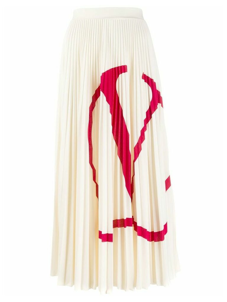 Valentino V logo pleated midi skirt - White