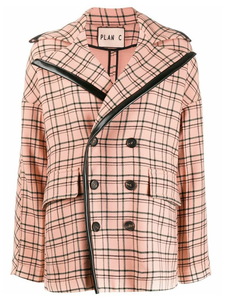 Plan C double-breasted check coat - PINK