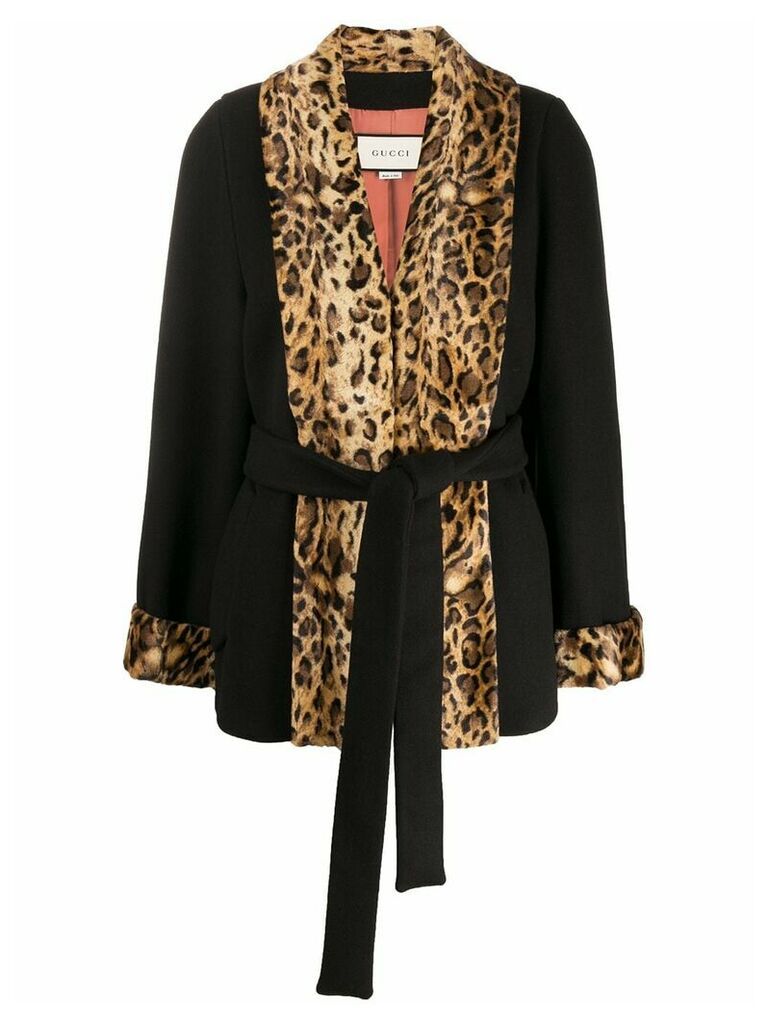 Gucci leopard panels coat - Black