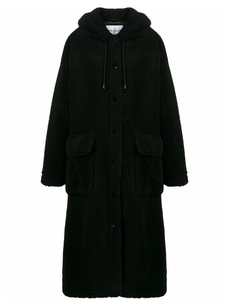 Stand Studio hooded shearling coat - Black