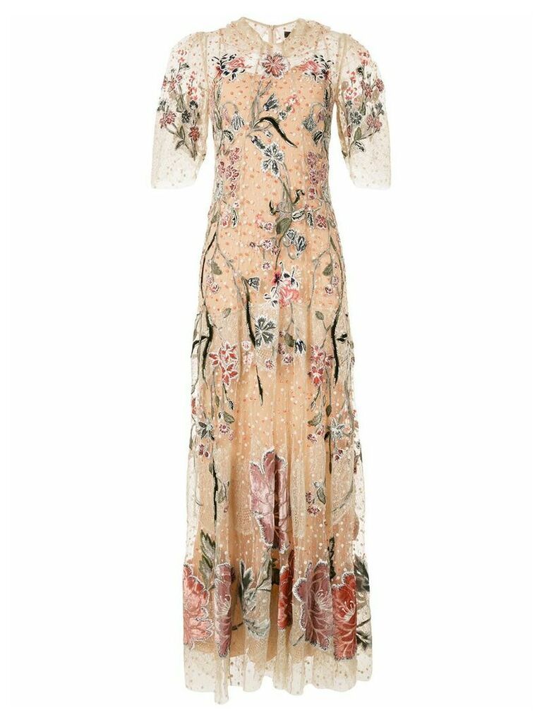 Biyan floral-embroidered tulle gown - NEUTRALS