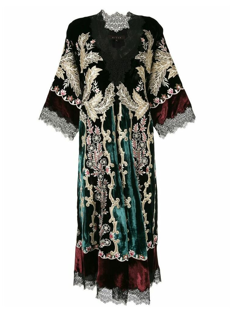 Biyan embroidered velvet dress - Black