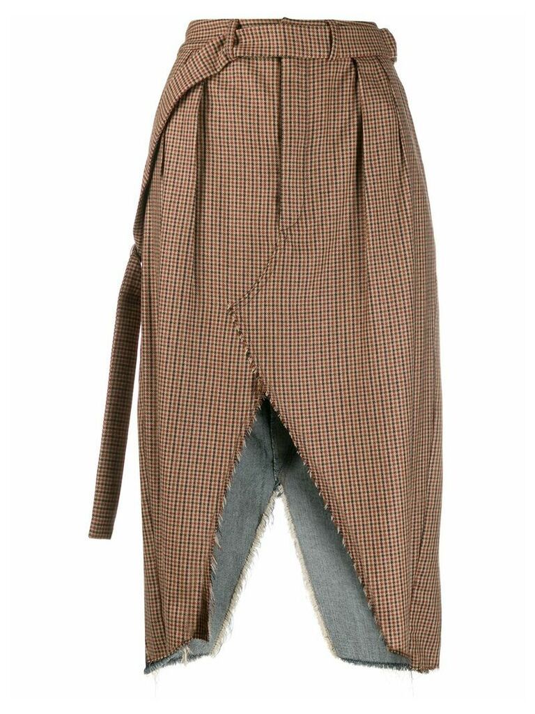 UNRAVEL PROJECT mixed material skirt - Brown