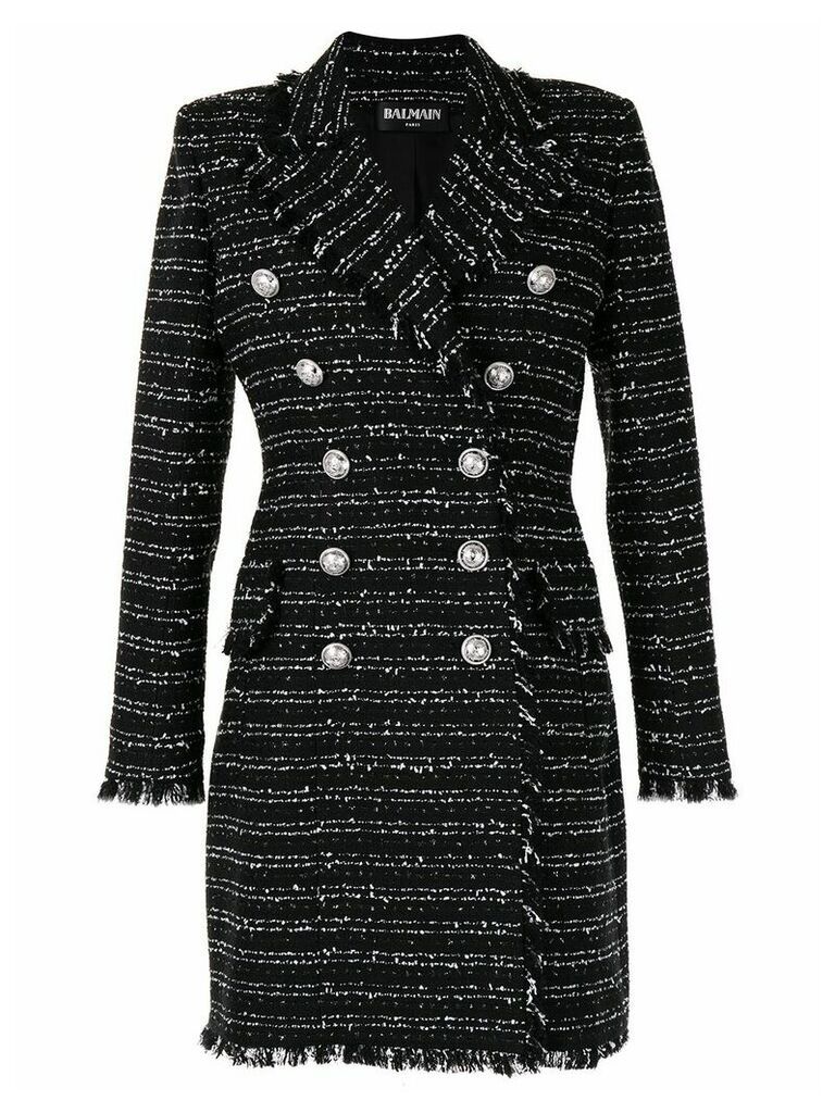 Balmain double-breasted tweed coat - Black