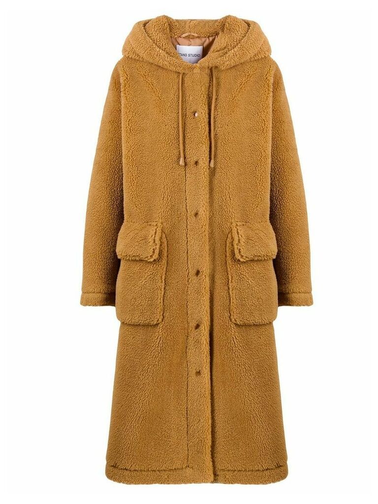 STAND STUDIO hooded shearling coat - Brown