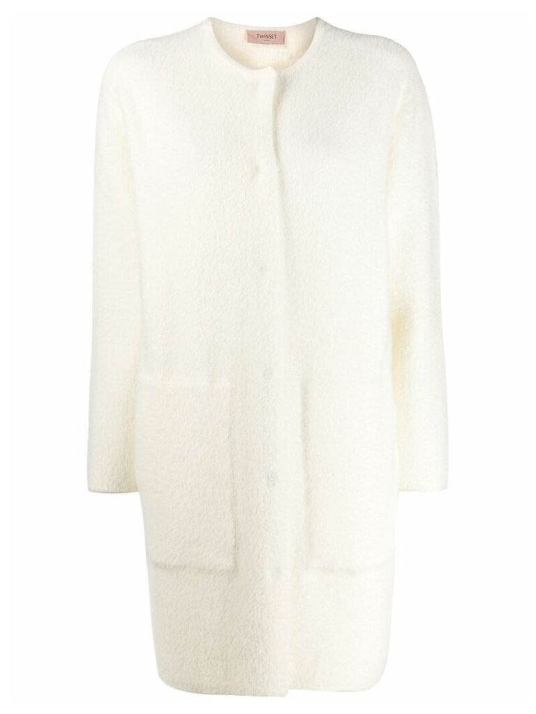Twin-Set textured single breasted coat - White