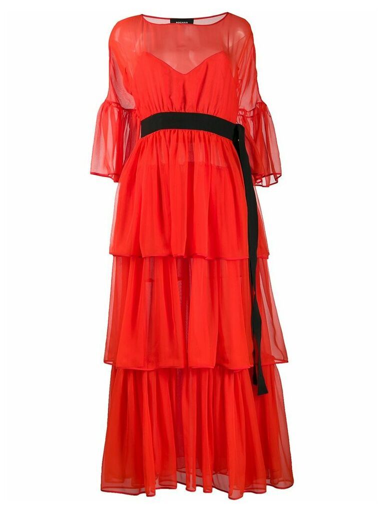 Rochas belted ruffled dress - Red
