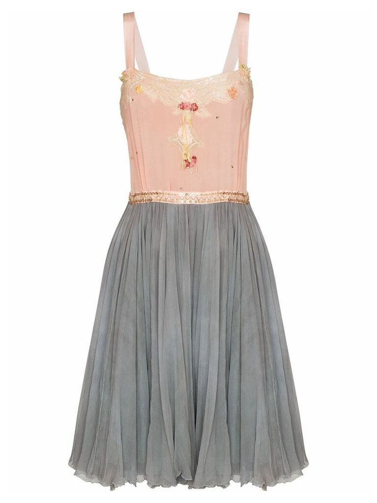 One Vintage two-tone floral-appliquéd dress - PINK