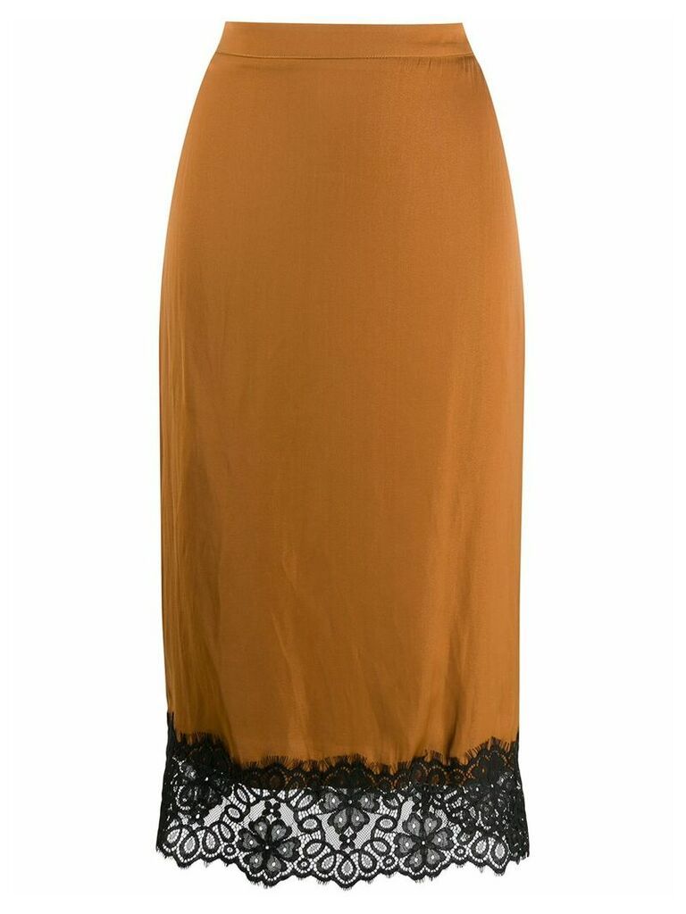 Essentiel Antwerp lace-trimmed pencil skirt - Brown