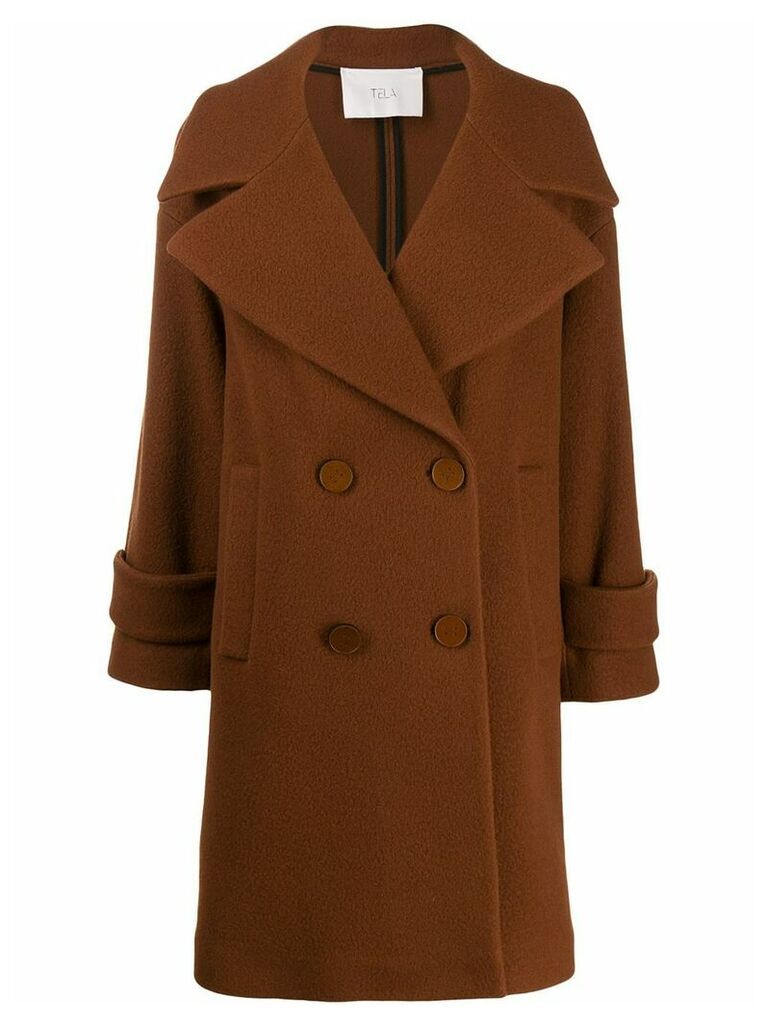 Tela textured boxy double-breasted coat - Brown