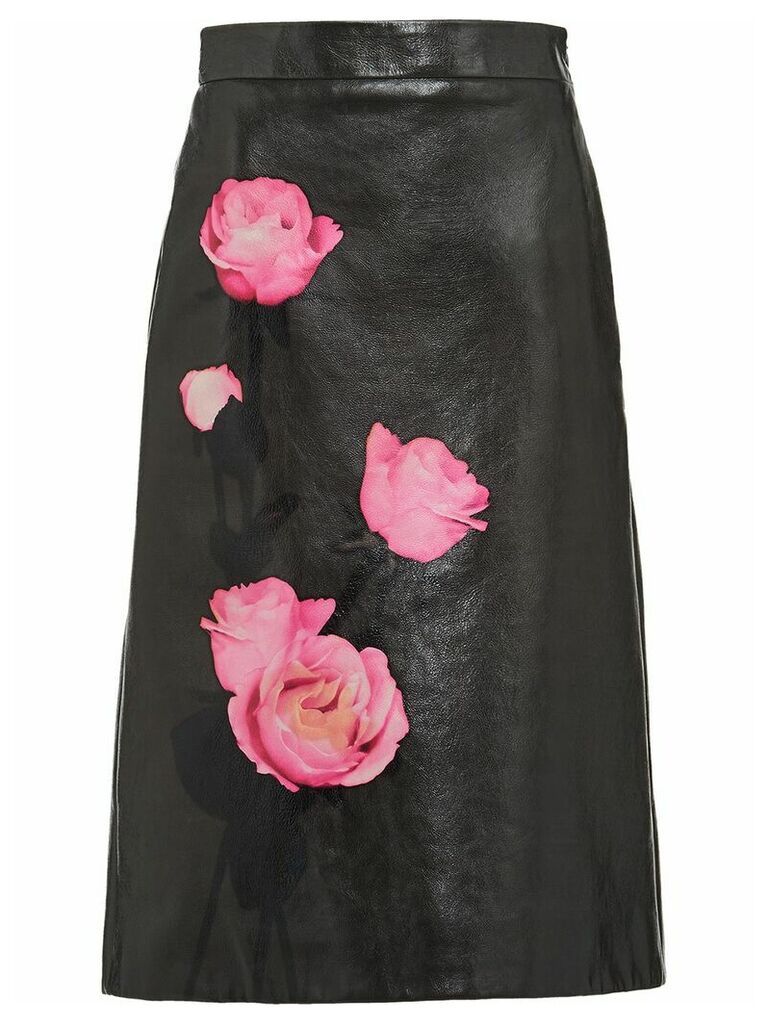 Prada floral-print high-waisted skirt - Black