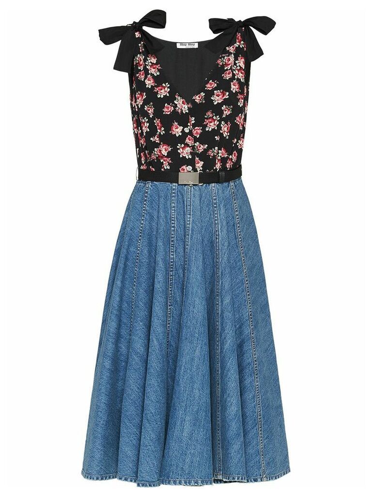 Miu Miu floral-print pleated dress - Blue