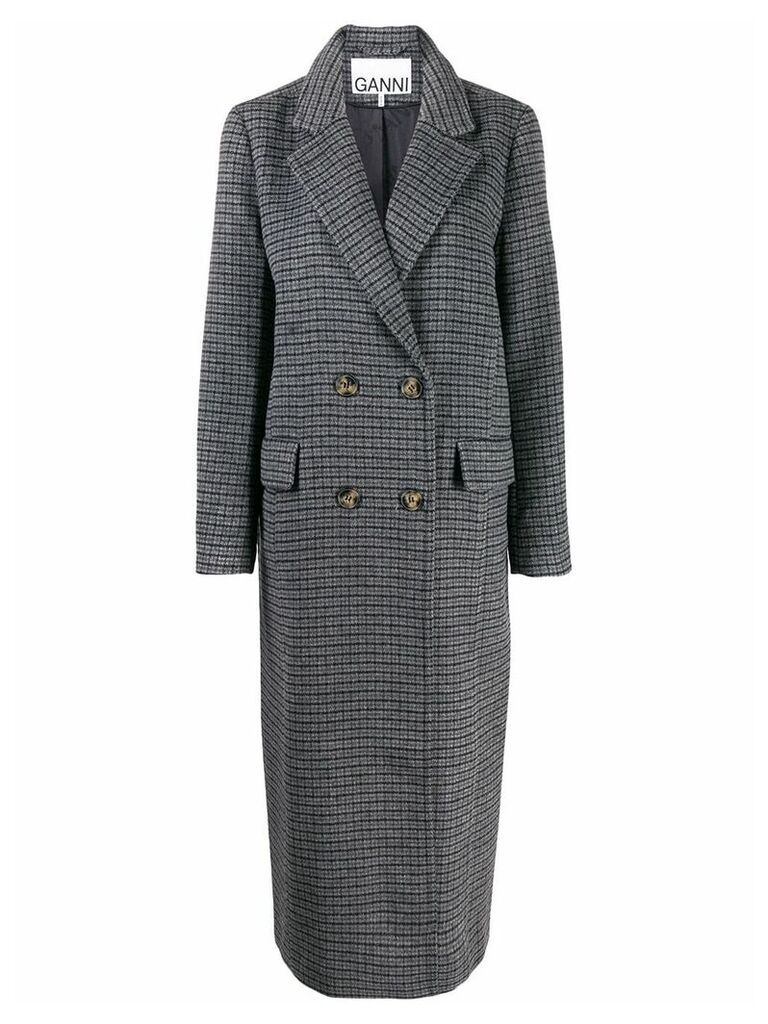 Ganni checkered double-breasted coat - Grey