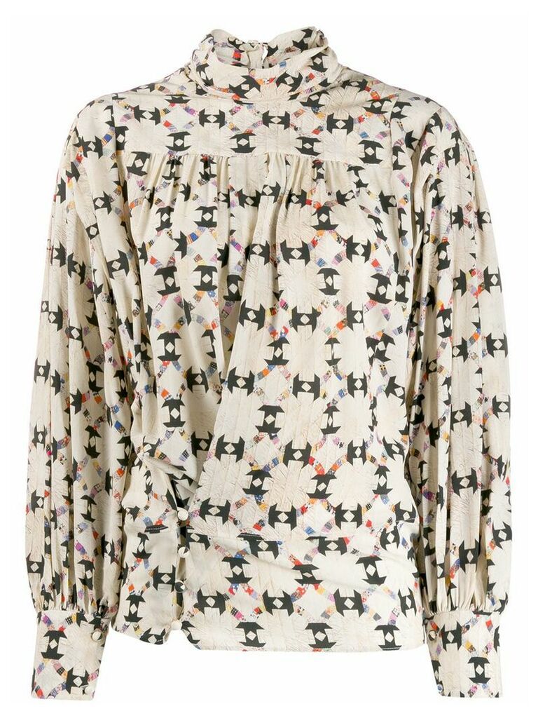 Isabel Marant cowl neck geometric print blouse - NEUTRALS