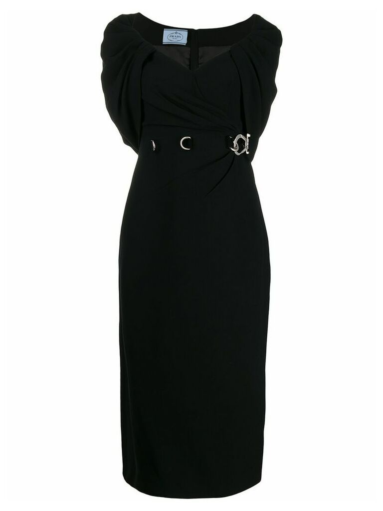 Prada shawl neckline midi dress - Black