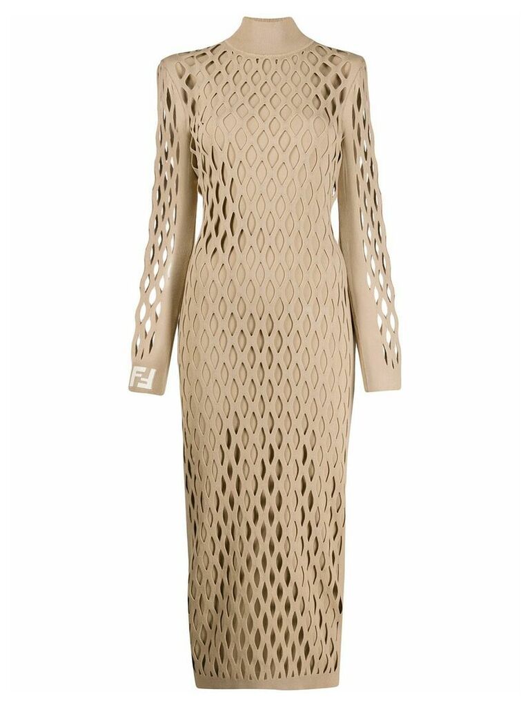 Fendi long-sleeved fitted mesh dress - NEUTRALS