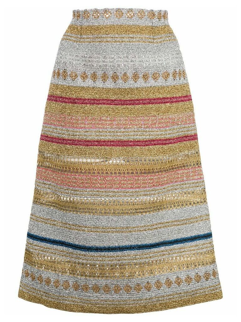 Molly Goddard metallic striped midi skirt - SILVER