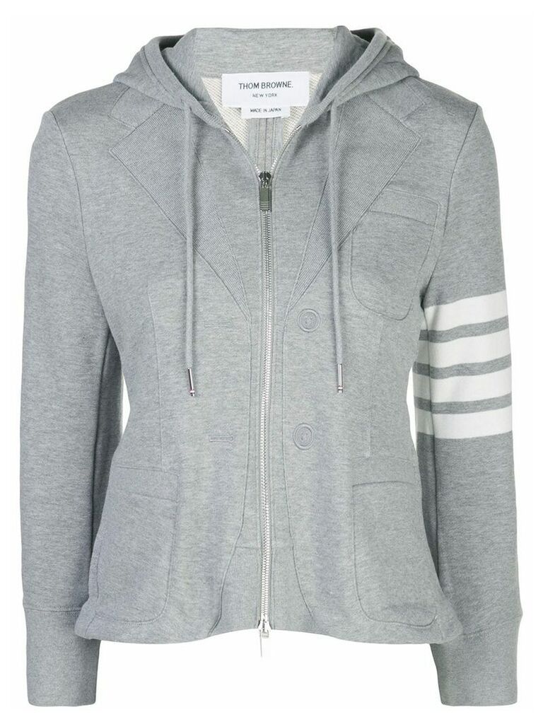 Thom Browne zip-front fitted hoodie - Grey