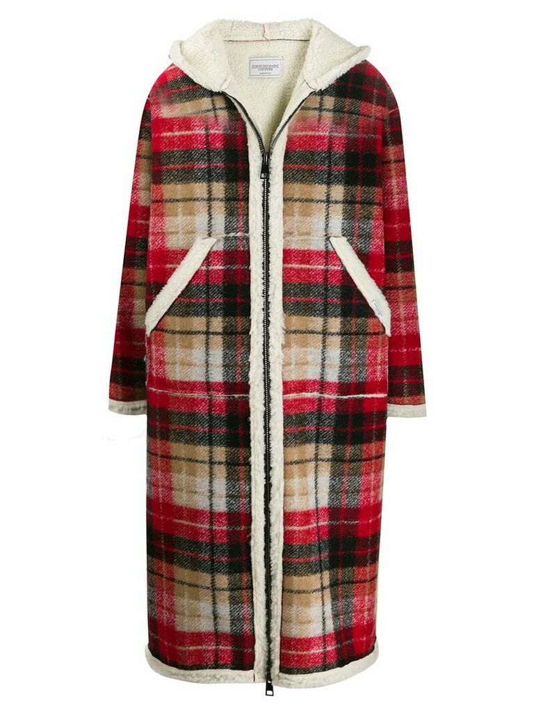 Forte Dei Marmi Couture Teddy hooded tartan coat - Red