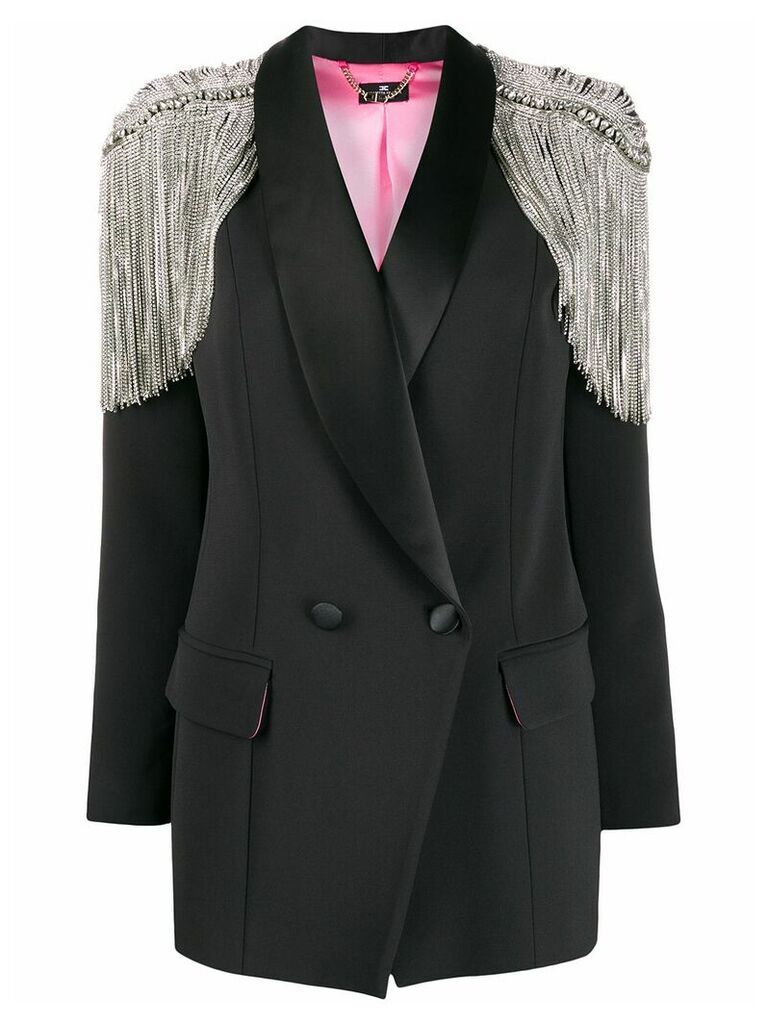 Elisabetta Franchi rhinestone-fringed embellished blazer - Black