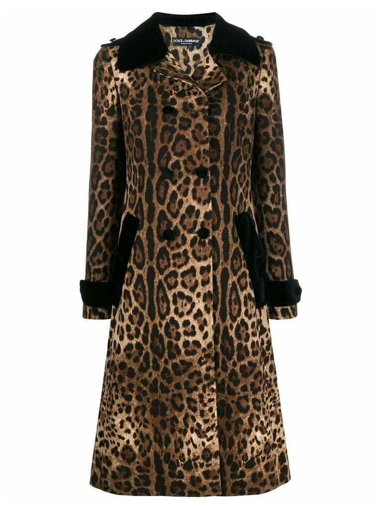 Dolce & Gabbana leopard print trench coat - Brown