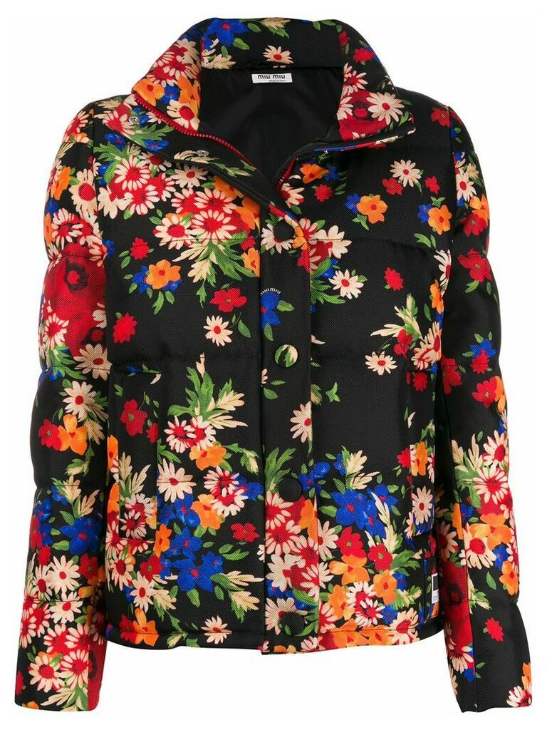 Miu Miu floral print puffer jacket - Black