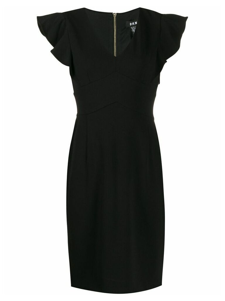 DKNY ruffle sleeve V-neck dress - Black