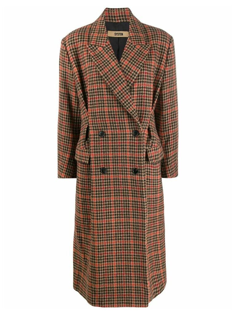System check double-breasted coat - Brown
