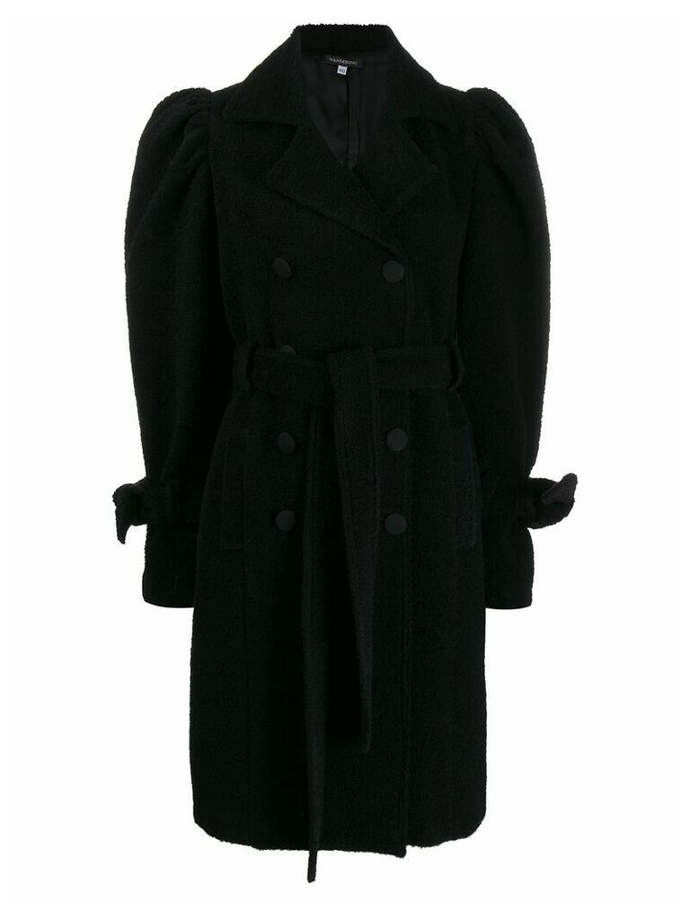 Wandering puff sleeve double-breasted coat - Black