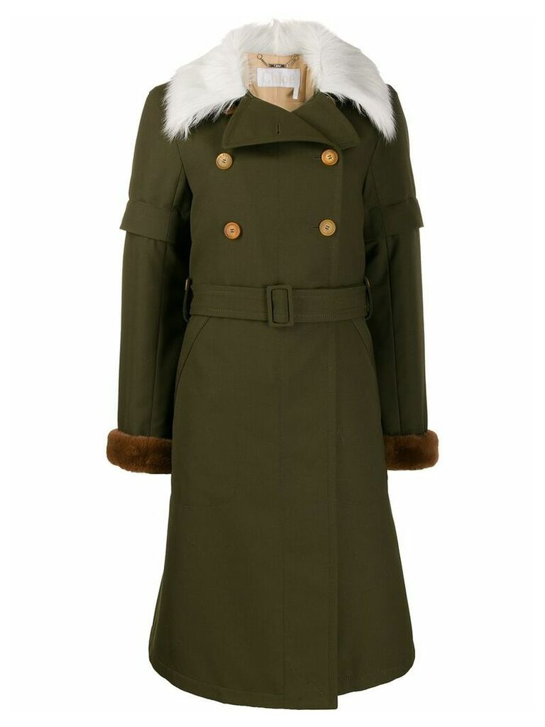 Chloé faux fur collar belted coat - Green