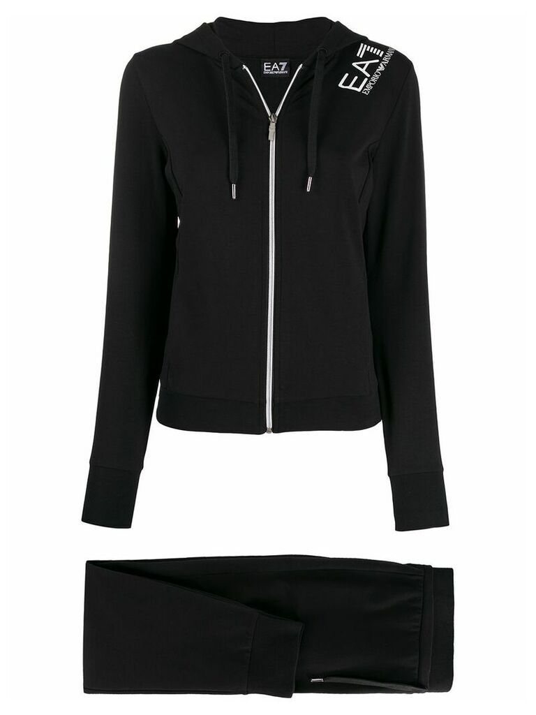 Ea7 Emporio Armani logo print zipped hoodie - Black