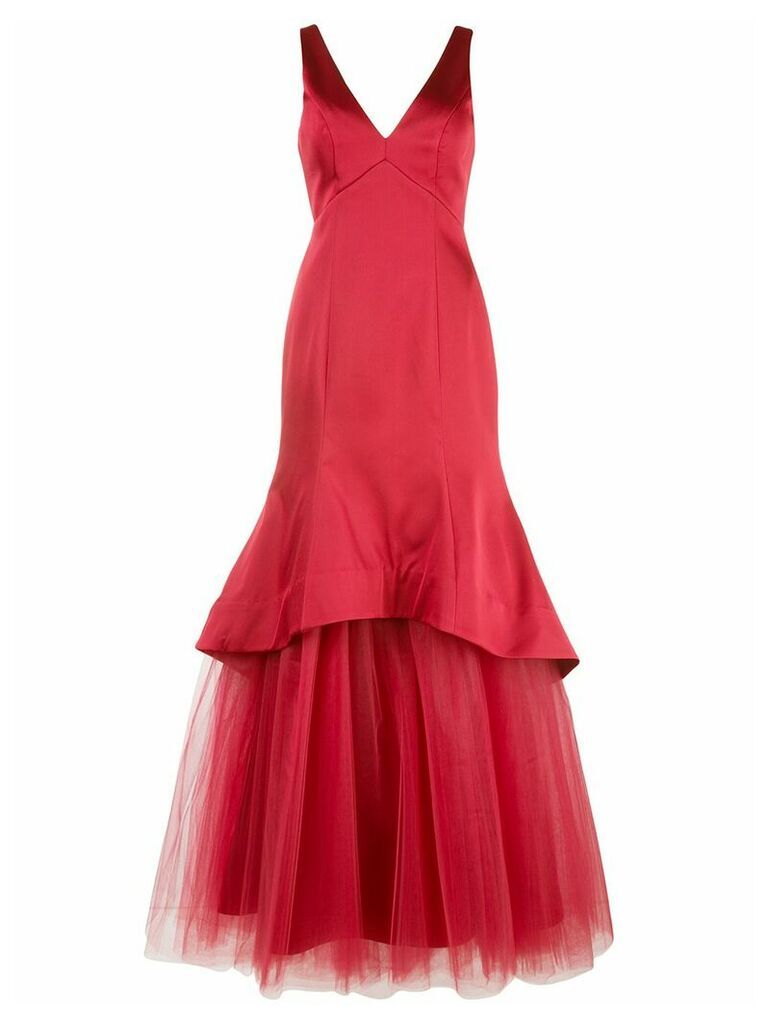 Nha Khanh fluted satin and tulle evening gown - Red