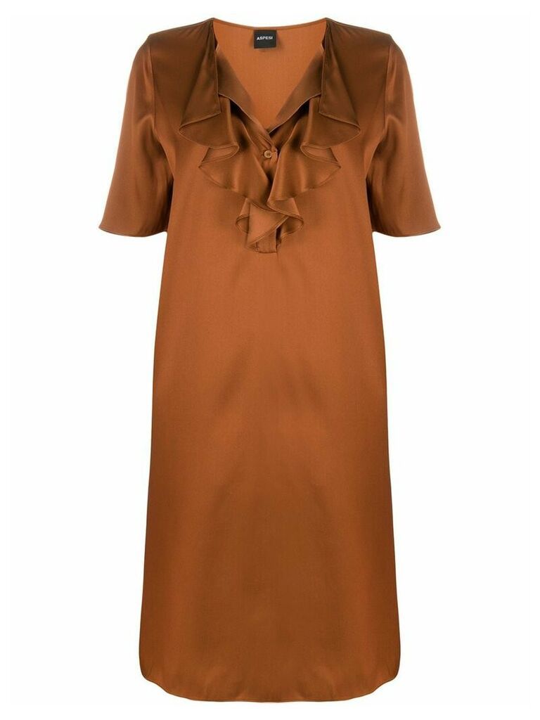 Aspesi ruffled neck silk dress - Brown