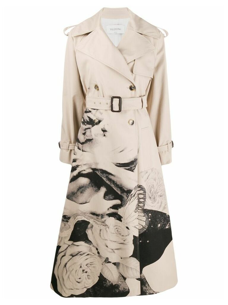 Valentino floral long trench coat - Neutrals