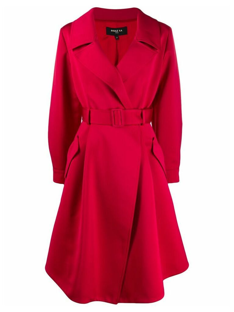 Paule Ka belted satin trench coat - Red