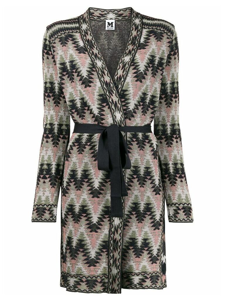 M Missoni belted Navajo-style knitted coat - PINK