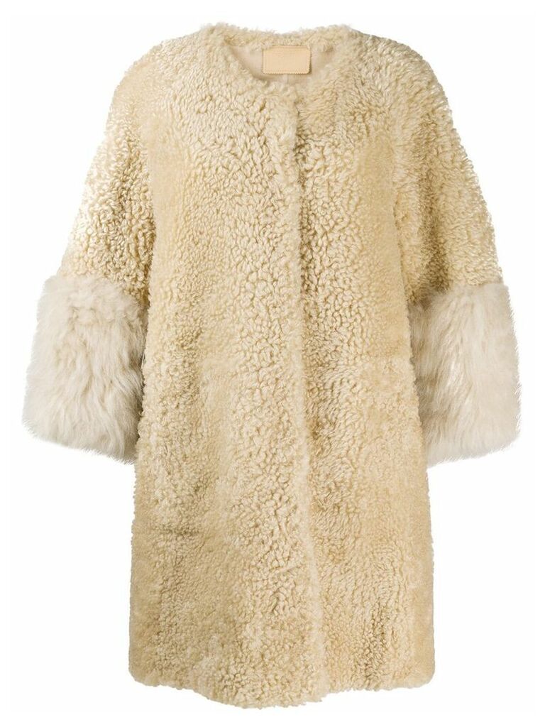 Prada fur cuff teddy coat - Brown