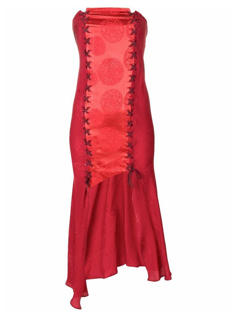 Romeo Gigli Pre-Owned strapless asymmetric dress - Red