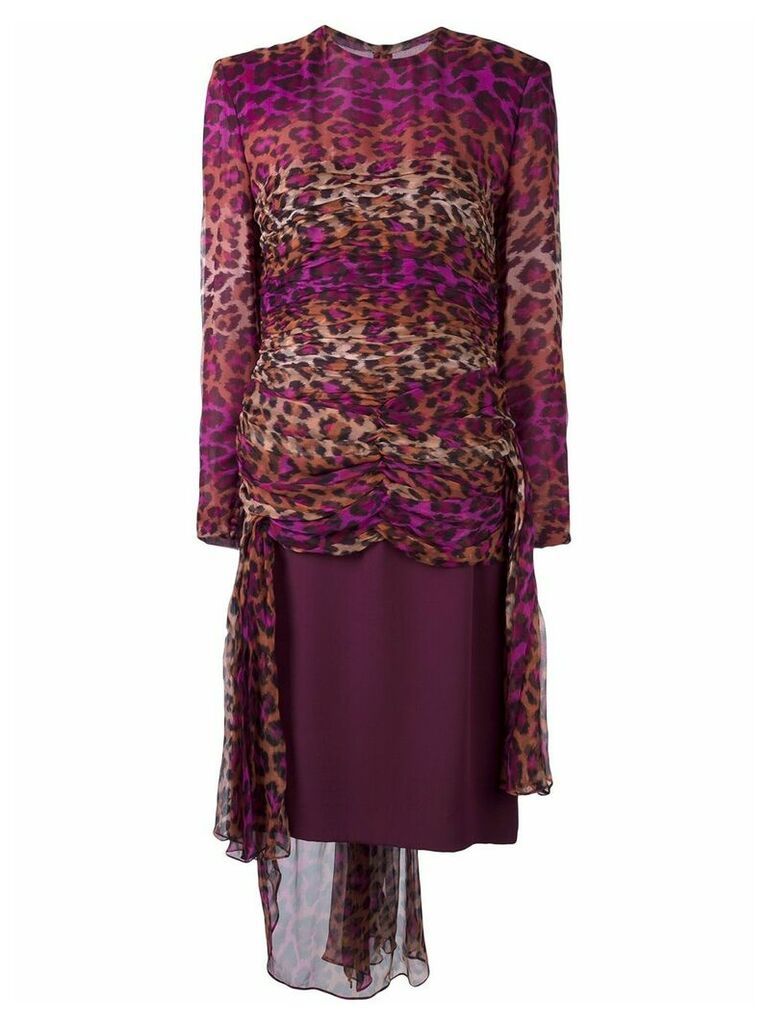 Jean Louis Scherrer Pre-Owned gathered leopard print dress - PINK