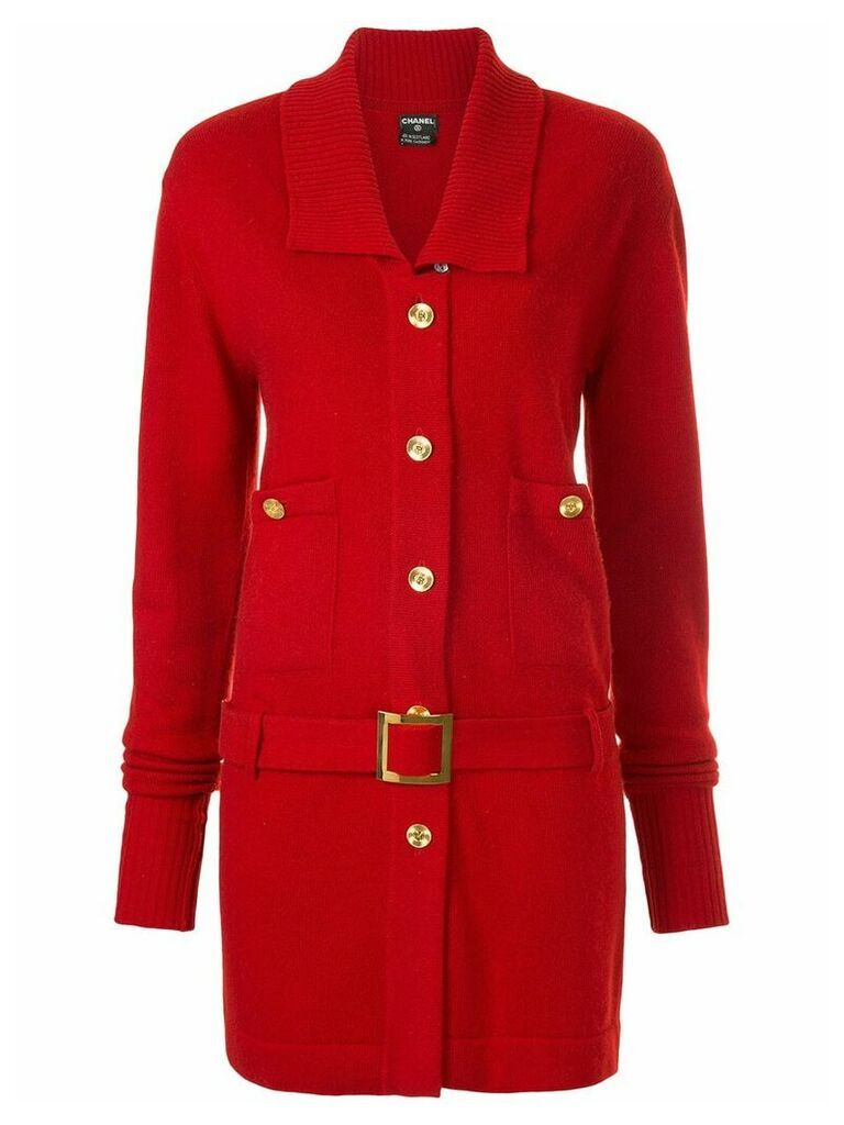 Chanel Pre-Owned cashmere belted slim jacket - Red